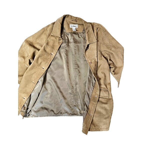 LL Bean Jacket Womens 3 XL Brown Suede Leather Bottom Up Lined Chore - Picture 7 of 9
